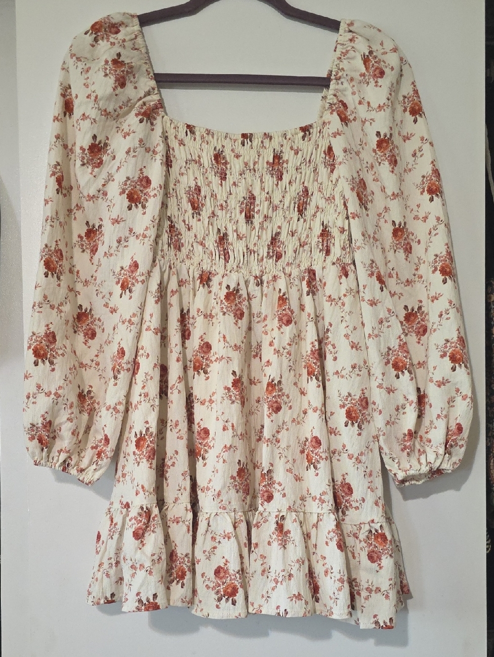 Altar'd State Cream Mini Long Sleeve Floral Mini Dress
